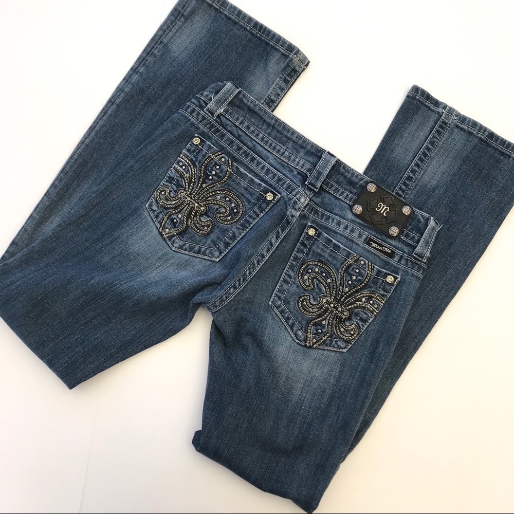 Miss Me Fleur De Lis Pocket Boot Cut Jeans Size 30